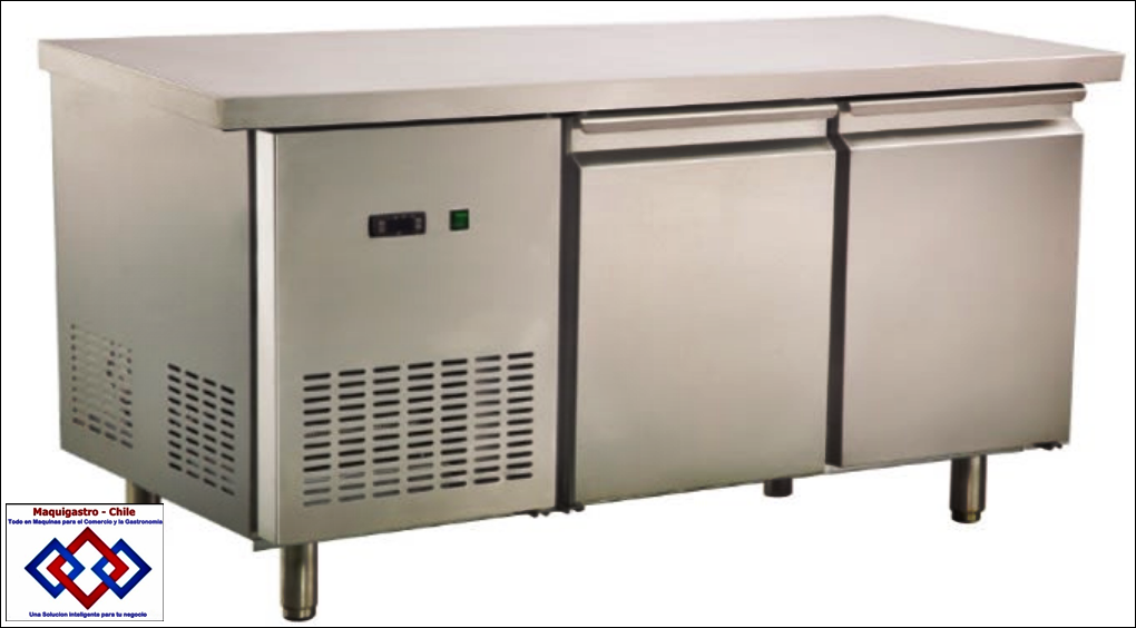 Meson de trabajo Refrigerado 225 Lts 2 puertas en Acero Inoxidable de 133 x 70 x 85 cm para mantención