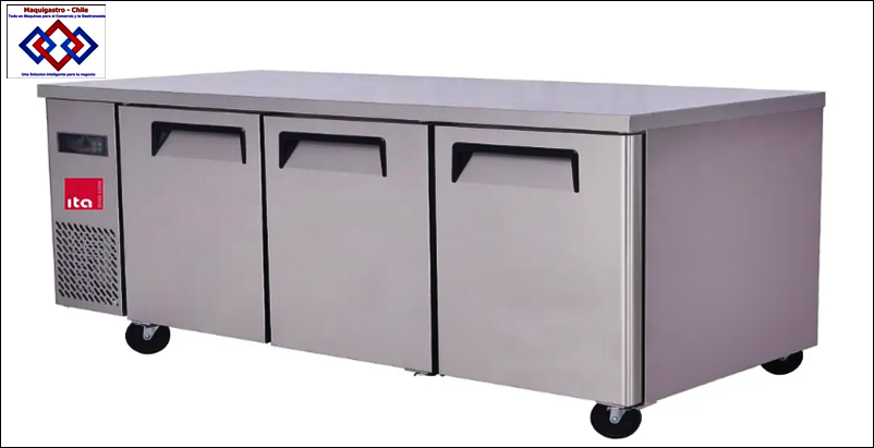 Meson de trabajo Refrigerado 420 Lts 3 puertas en Acero Inoxidable de 180 x 60 x 80 cm para congelados