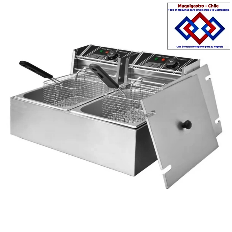 Freidora Electrica 2 canastillos con 2 tachos de 6 Lts