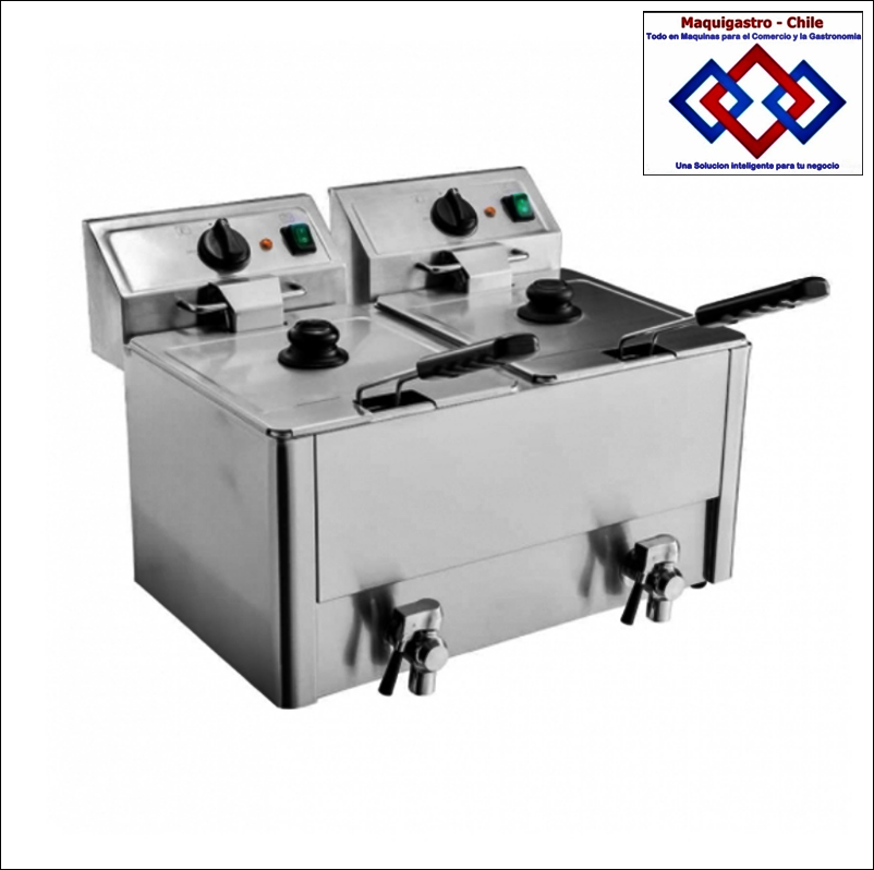 Freidora Electrica 2 canastillos con 2 tachos de 8 Lts y Despiche