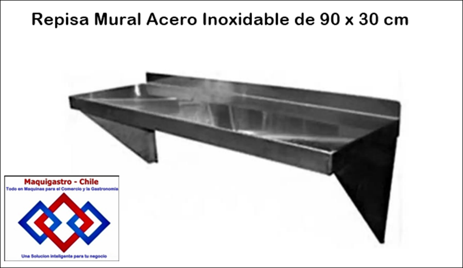 Repisa Mural Lisa Acero Inoxidable de 90 x 30 cm