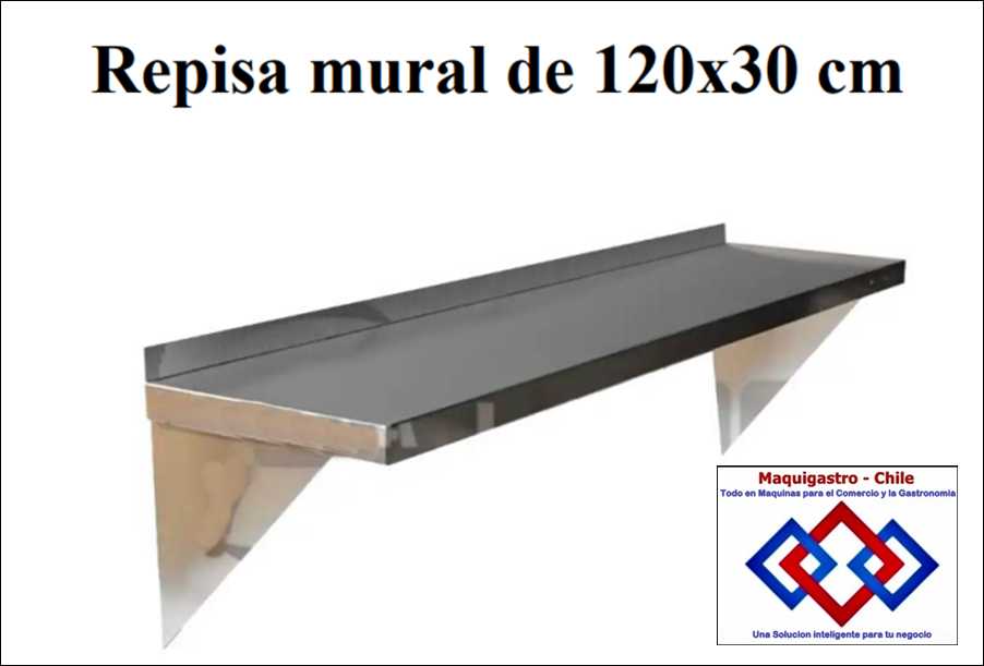 Repisa Mural Lisa Acero Inoxidable de 120 x 30 cm
