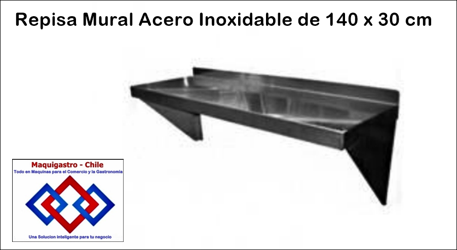Repisa Mural Lisa Acero Inoxidable de 140 x 30 cm